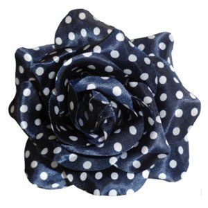 Navy Blue White Polka Dot Rose Hair Clip
